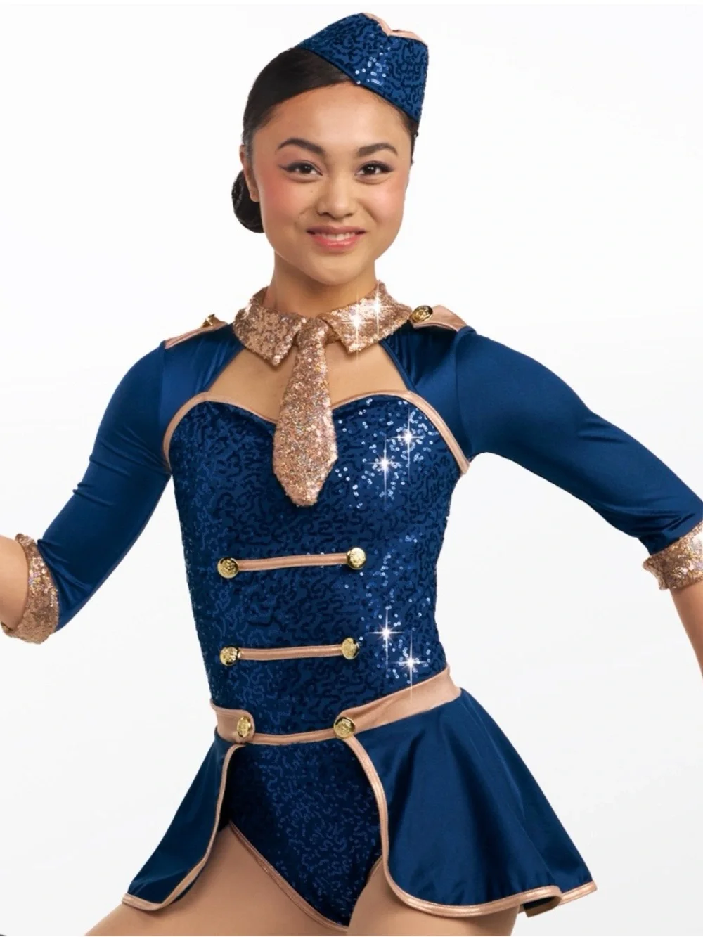Weissman Navy Blue and Gold Sequin Flight Attendant Dance Costume